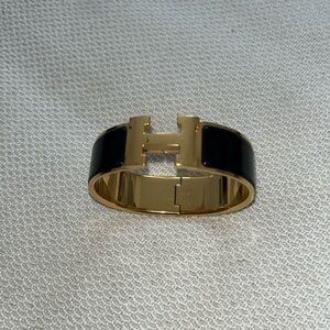 Hermes Black and Gold Cuff Bracelet